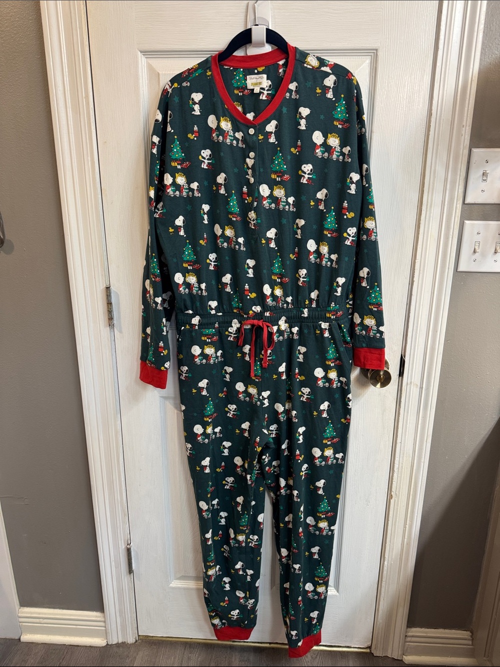 Bedhead Holiday Snoopy Women’s One-Piece Pajama - Green with Red Trim